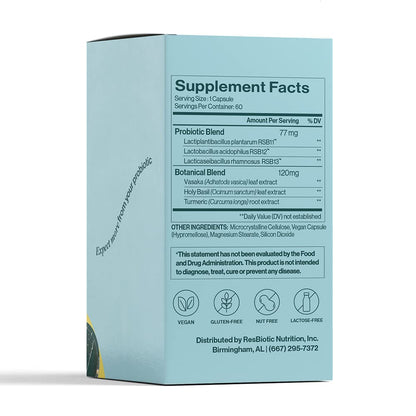 ResBiotic | resB Lung Support Supplement | Dr Formulated Probiotics with Turmeric & Holy