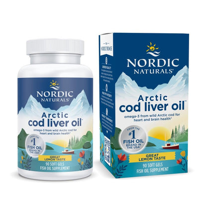 Nordic Naturals Arctic Cod Liver Oil, Lemon - 180 Soft Gels - 750 mg Total Omega-3s with EPA & DHA - Heart & Brain Health, Healthy Immunity, Overall Wellness - Non-GMO - 60 Servings | 750mg Total Omega-3s per serving. Heart & brain health, immunity suppor
