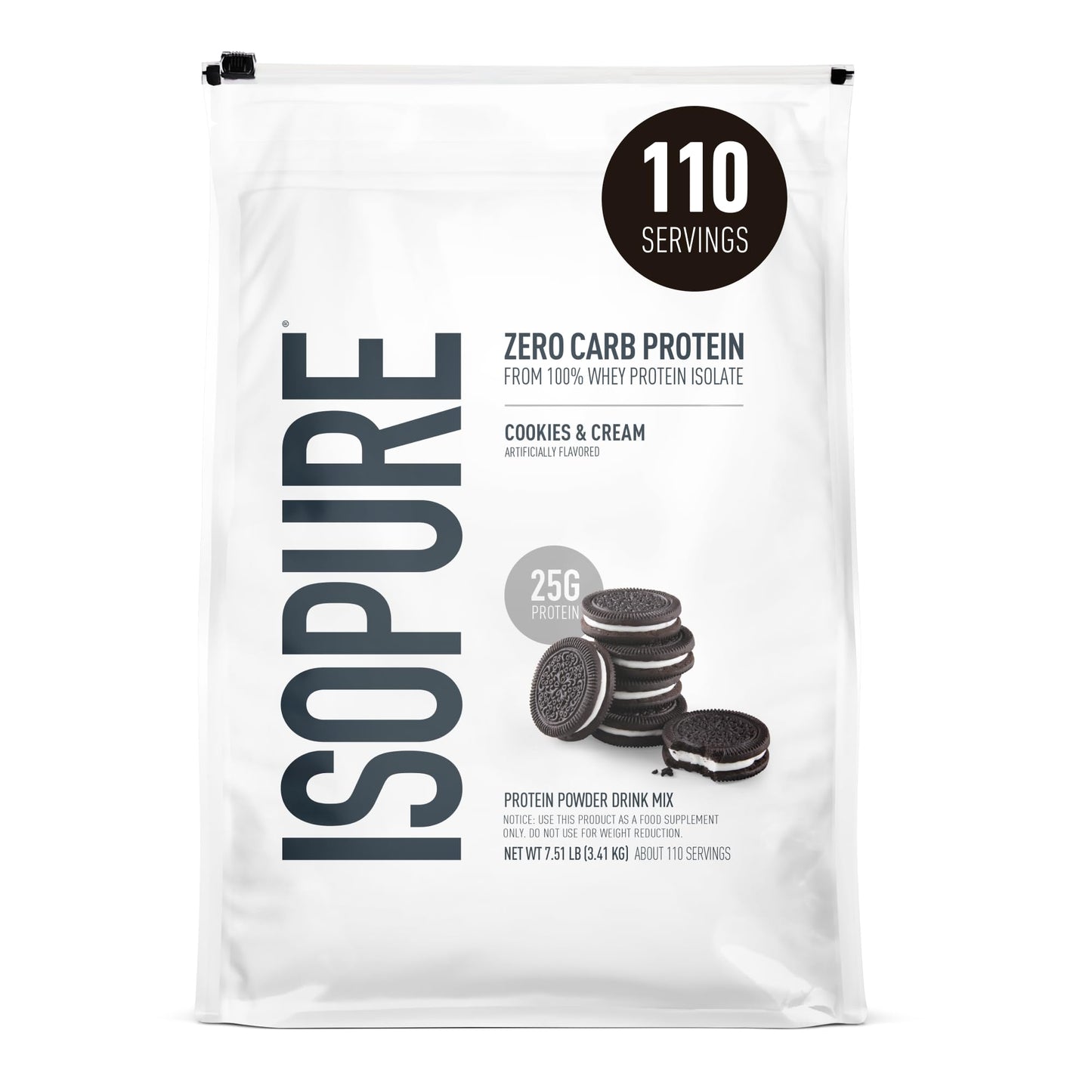 Isopure Zero Carb 100% Pure Whey Isolate Protein Powder, Gluten Free, With Vitamins, Cookies & Cream, 25g Protein Per Serving, 1 Lb, 15 Servings (Packaging May Vary)
