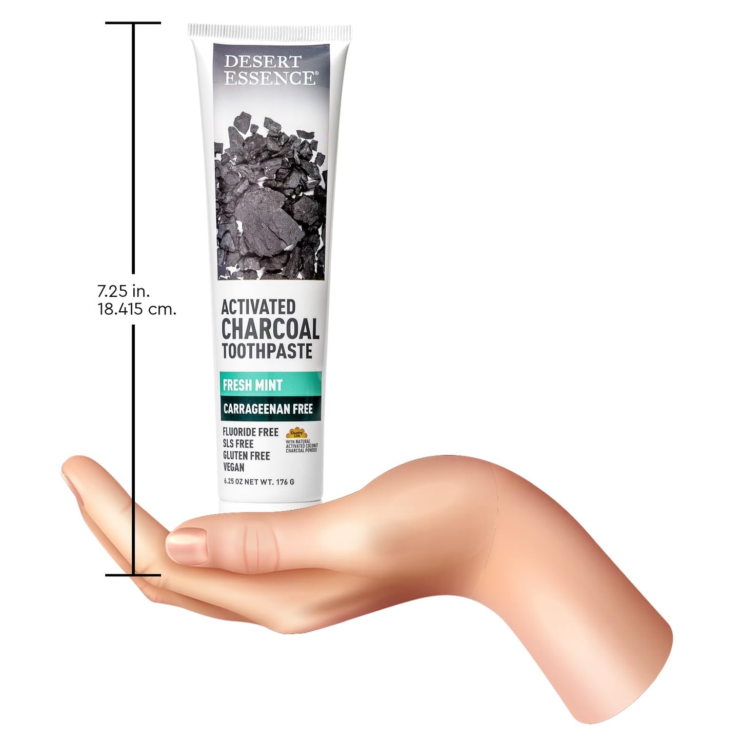 Desert Essence Activated Charcoal Toothpaste - Fluoride and Carrageenan Free - Brighter Teeth and Fresher Breath with Activated Coconut Shell Charcoal, Baking Soda, and Fresh Mint - 6.25 oz