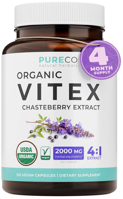 Organic Vitex Chasteberry Supplement for Women - High Strength Chaste Tree Berry Extract Supports Hormone Balance for Women from PMS to Menopause - Filler Free Vegan & Non-GMO (2 Month Supply)