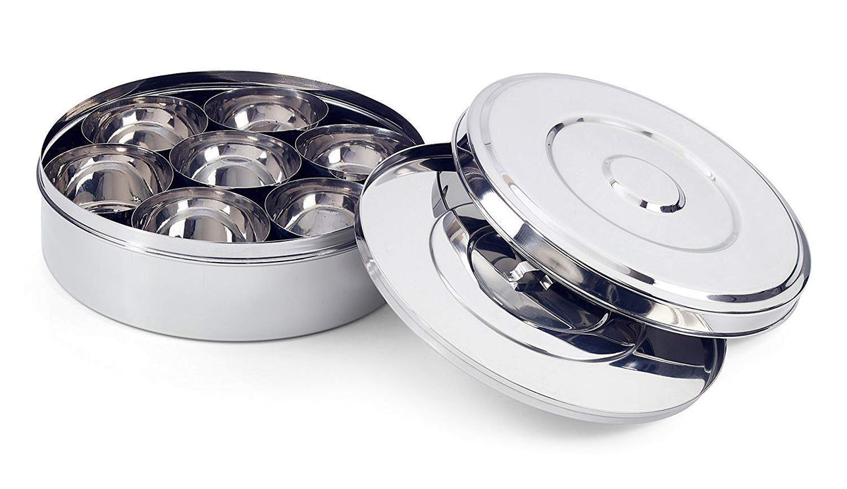 IndiaBigShop Stainless steel Spice box Kitchen Masala Dabba 7 Container Double Lid