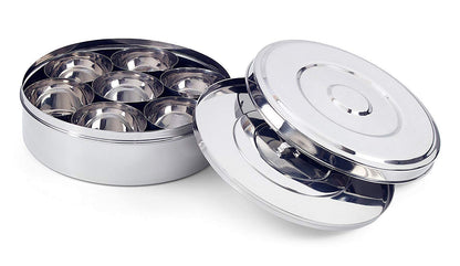 IndiaBigShop Stainless steel Spice box Kitchen Masala Dabba 7 Container Double Lid