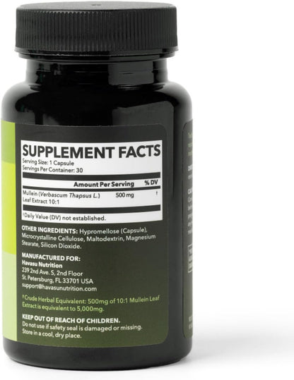 500mg Mullein Extract for Lung Support and Respiratory Health, 30 Count | Mullein Leaf Capsules for Respiratory Health, Vegan, Non-GMO Herbal Supplement for Overall Daily Wellness, 1 Month Supply