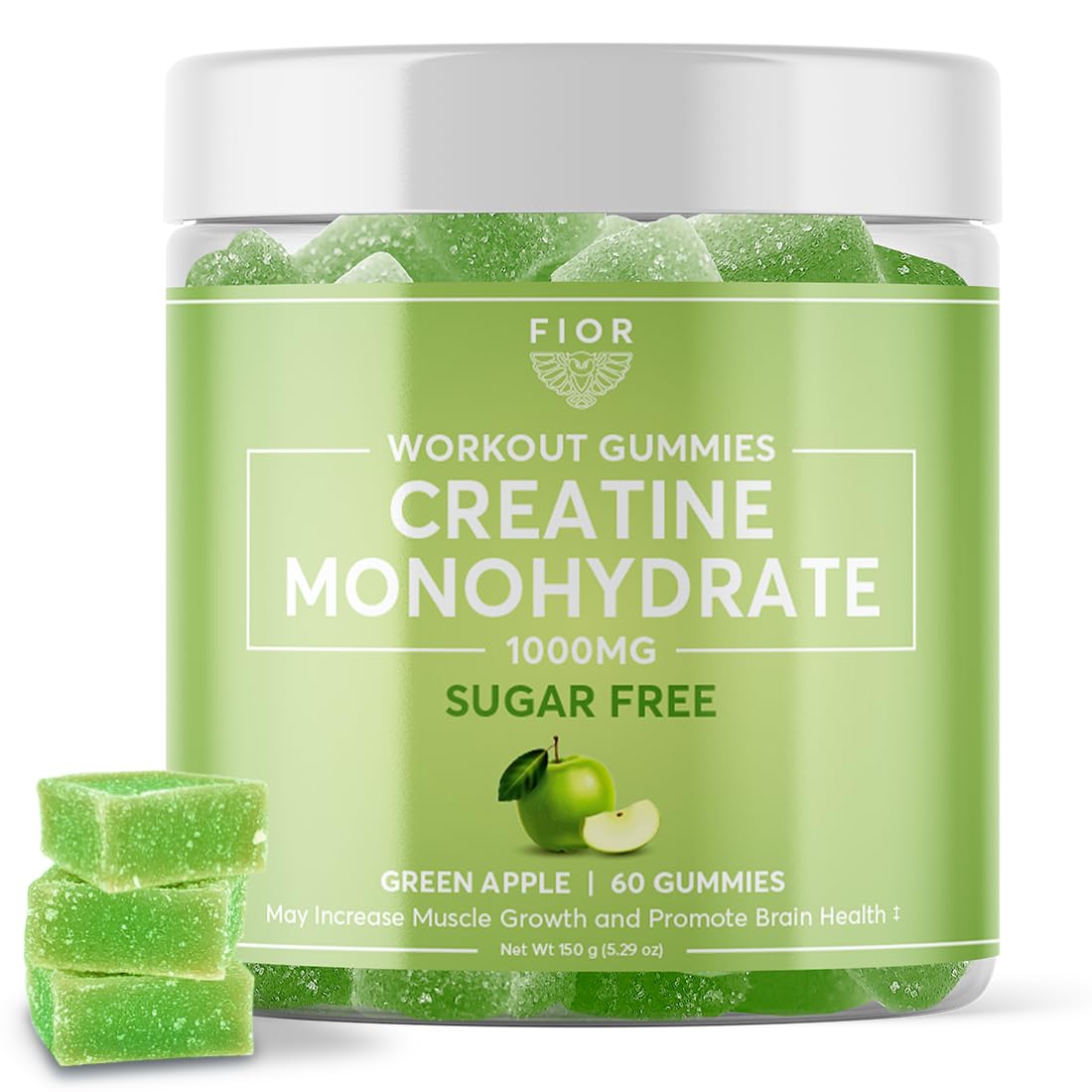 FIOR Sugar-Free Creatine Gummy - Best Creatine Monohydrate Chewable, 60 Count