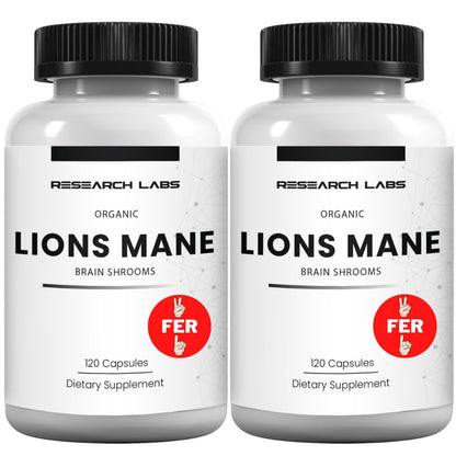 Research Labs Organic Lions Mane Supplement Capsules, 2 Fer 1 Ad - 240 Capsules w/Patent Litropane™ Immune System Booster Nootropic Brain Support Mushroom Supplement. Concentrated & Purified Extract