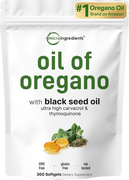 Micro Ingredients Oil of Oregano Softgels & Pure Triple Magnesium Complex 400mg Capsules | 2 Pack Bundle | 4X Strength Thymoquinone with Black Seed | Glycinate, Malate, & Taurate Forms