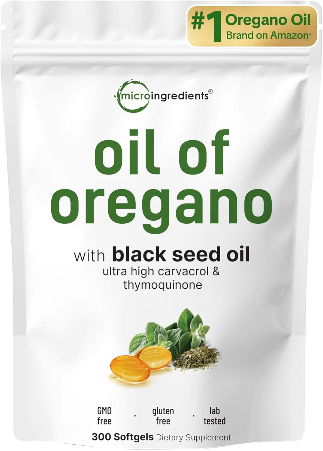 Micro Ingredients Oil of Oregano Softgels & Mega Probiotics 200 Billion CFU Veggie Capsules | 2 Pack Bundle | 4X Strength Thymoquinone + Black Seed | 40 Strains + Inulin, Acacia,& Bromelain