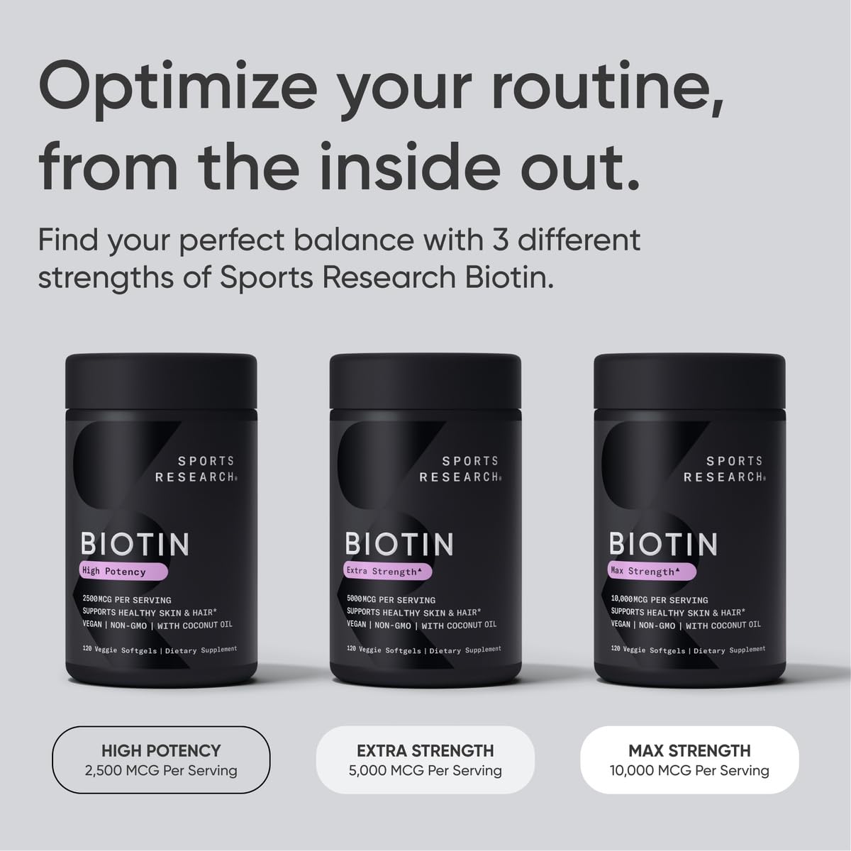 Sports Research® Biotin 10,000mcg with Organic Coconut Oil - Biotin (Vitamin B7) for Healthy Skin and Hair Support* - for Women and Men - Vegan, Non-GMO, Gluten & Soy-Free - 120 Veggie Softgels