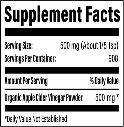 Organic Apple Cider Vinegar Powder - Apple Cider Vinegar Supplement, ACV for Digestive Support - Vegan & Gluten Free, 500mg per Serving, 454g (1 lbs)