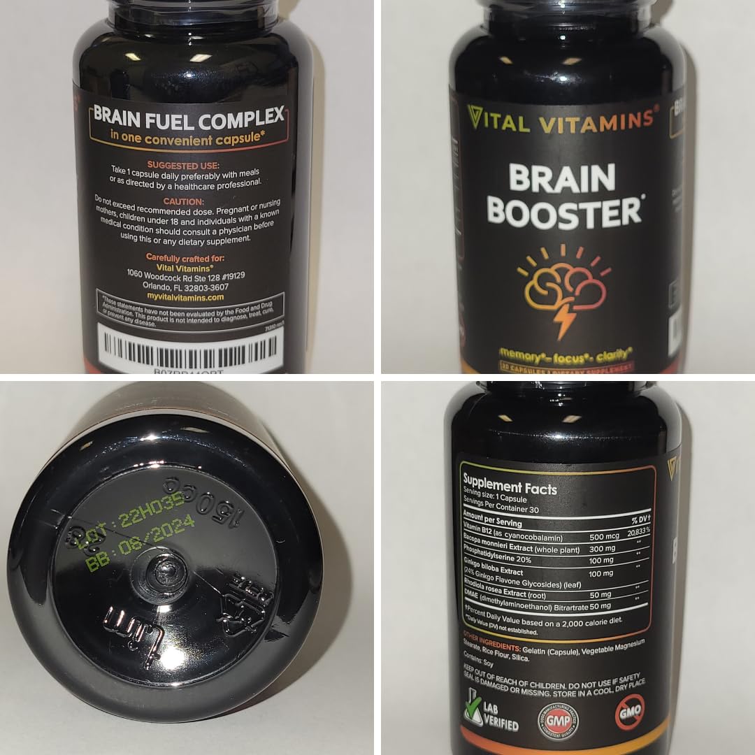 Vital Vitamins Brain Supplements for Memory and Focus (2 Pack) - Nootropic Brain Support