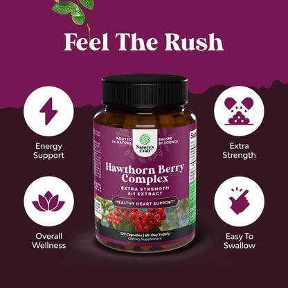 High Strength Hawthorn Berry Capsules - Pure Antioxidant Hawthorn Berry Supplement with Leaf & Flower Extract 4:1 for Healthy Heart & Digestion - Energy Support for Men & Women - 120 Count Pack
