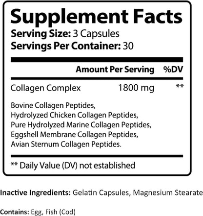 PureNature Collagen Ultra - Collagen Peptides with 5 Types I, II, III, V & X Naturally-Sourced Hydrolyzed Collagen for Hair, Skin, Nail and Joint Support - 90 Capsules
