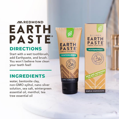 Redmond Earthpaste with Silver - Natural Non-Fluoride Toothpaste, 4 Ounce Tube (Peppermint)