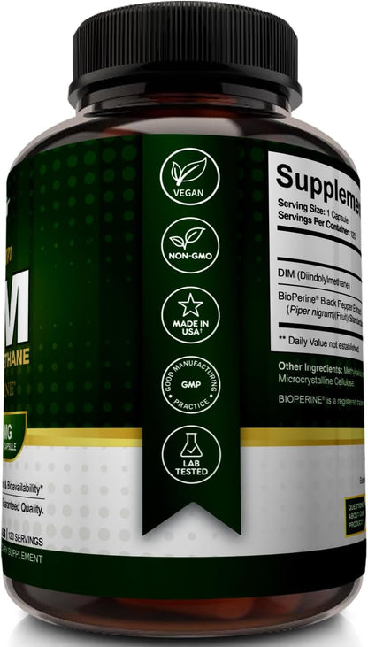 NutriFlair DIM 400mg with BioPerine, 120 Capsules - High Potency Diindolylmethane Supplement - for Men & Women - Vegan, Non-GMO - 4 Month Supply