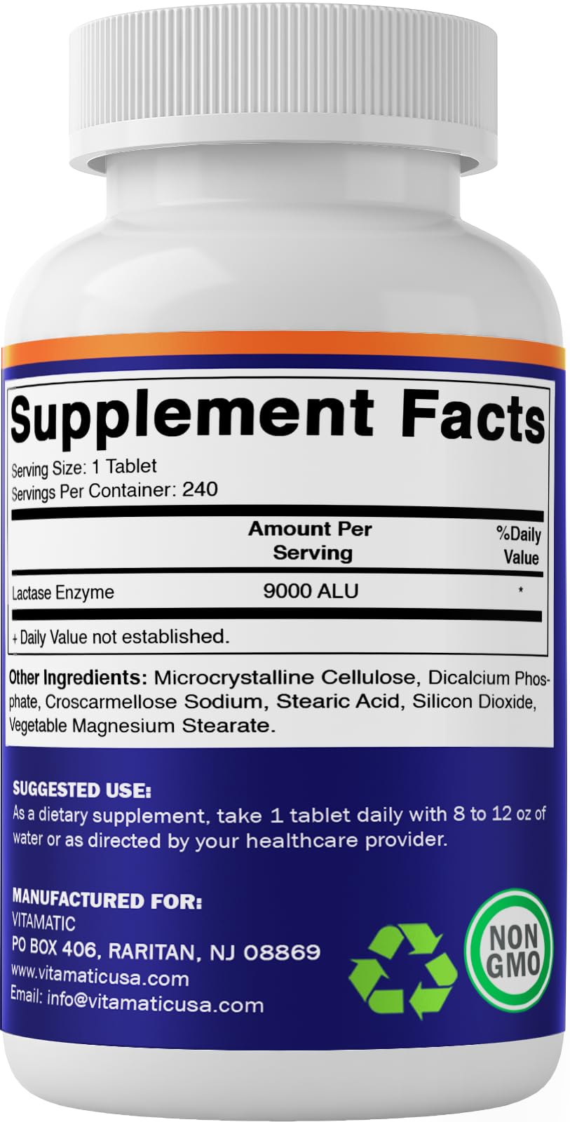 Vitamatic Lactase Enzyme 9000 FCC 240 Tablets - Lactose Intolerance Relief Caplets