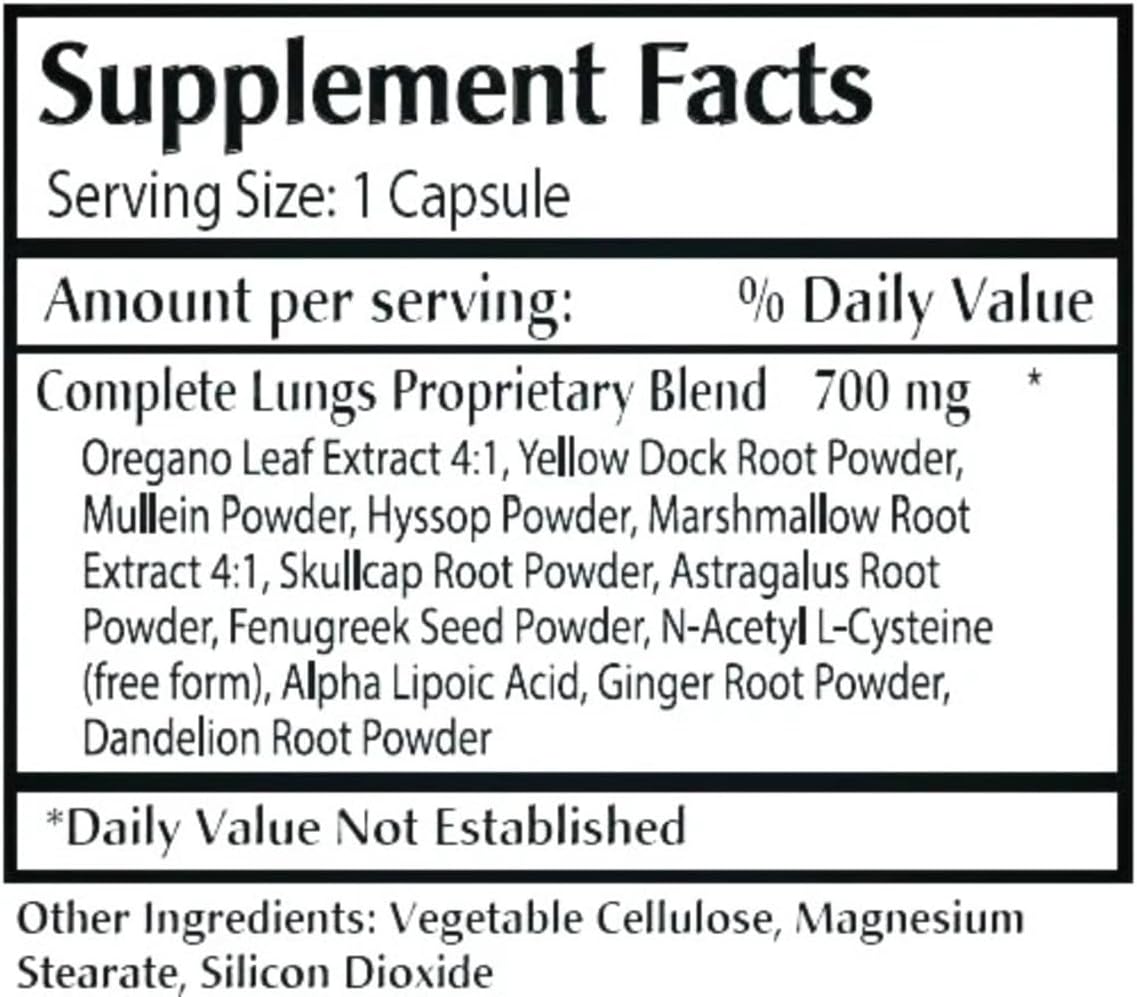 Complete Lungs Formula Lung Supplement, Mullein Leaf, 200 Caps