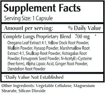 Complete Lungs Formula Lung Supplement, Mullein Leaf, 200 Caps
