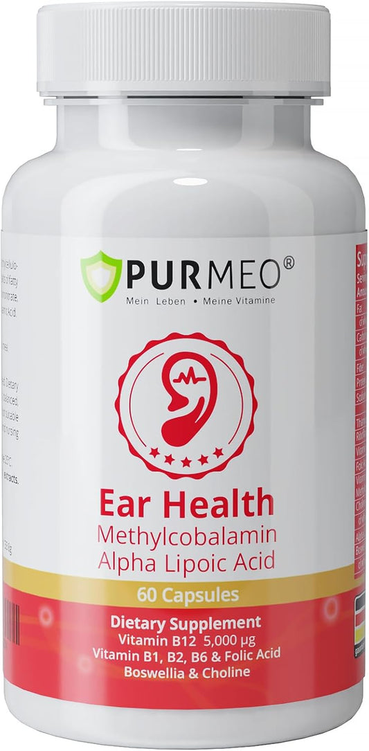 Tinnitus Relief Supplement for Ringing Ears, Ear Noise and Auditory Comfort | Traceable German Pharmaceutical-Grade, Alpha Lipoic Acid, B12 Methylcobalamin 5000mcg, Boswellia, 1 Per Day, 60 Days Supply