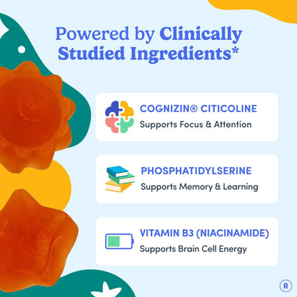 Teen Focus Gummies with Cognizin Citicoline, PS & Vitamin B3 for Ages 13-18