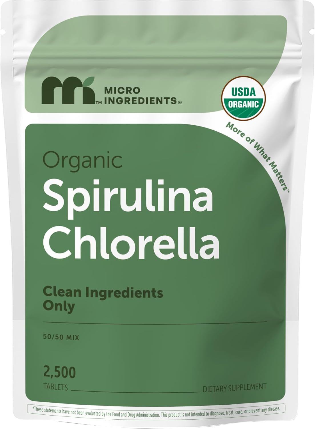 Micro Ingredients Organic Spirulina Chlorella Mini Tablets, 2,500 Tablets (8 Month Supply) | 50/50 Algae Blend | No Fillers, Non-GMO