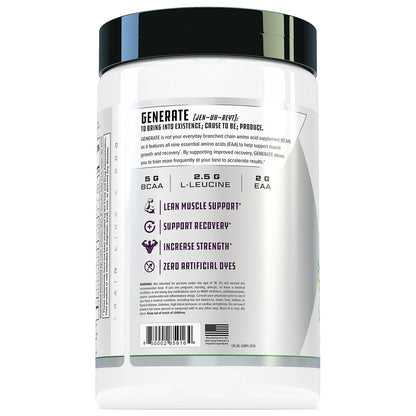 Cutler Nutrition Generate Sour Rainbow Candy BCAA EAA Powder, 30 Servings | 12.95 oz | 5g BCAAs and 2g EAAs per serving for post-workout recovery, hydration, lean muscle support and protein synthesis