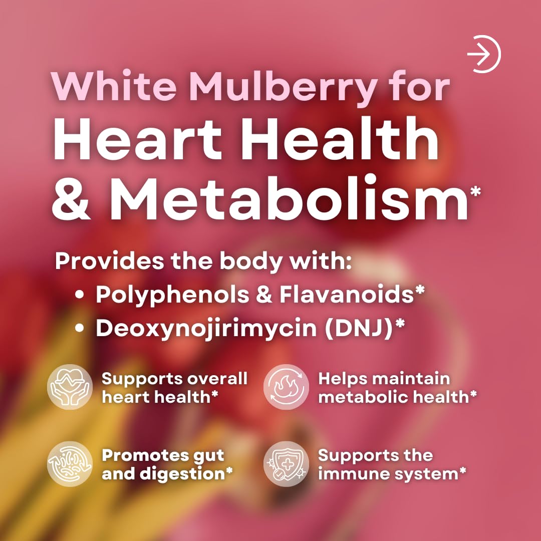 White Mulberry Leaf Extract 1000mg - 12:1 Morus Alba Extract - Antioxidant, Heart Health, Overall Metabolism Support - 180 Veggie Capsules - Non GMO, Gluten Free, Vegan Friendly Supplement
