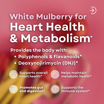 White Mulberry Leaf Extract 1000mg - 12:1 Morus Alba Extract - Antioxidant, Heart Health, Overall Metabolism Support - 180 Veggie Capsules - Non GMO, Gluten Free, Vegan Friendly Supplement