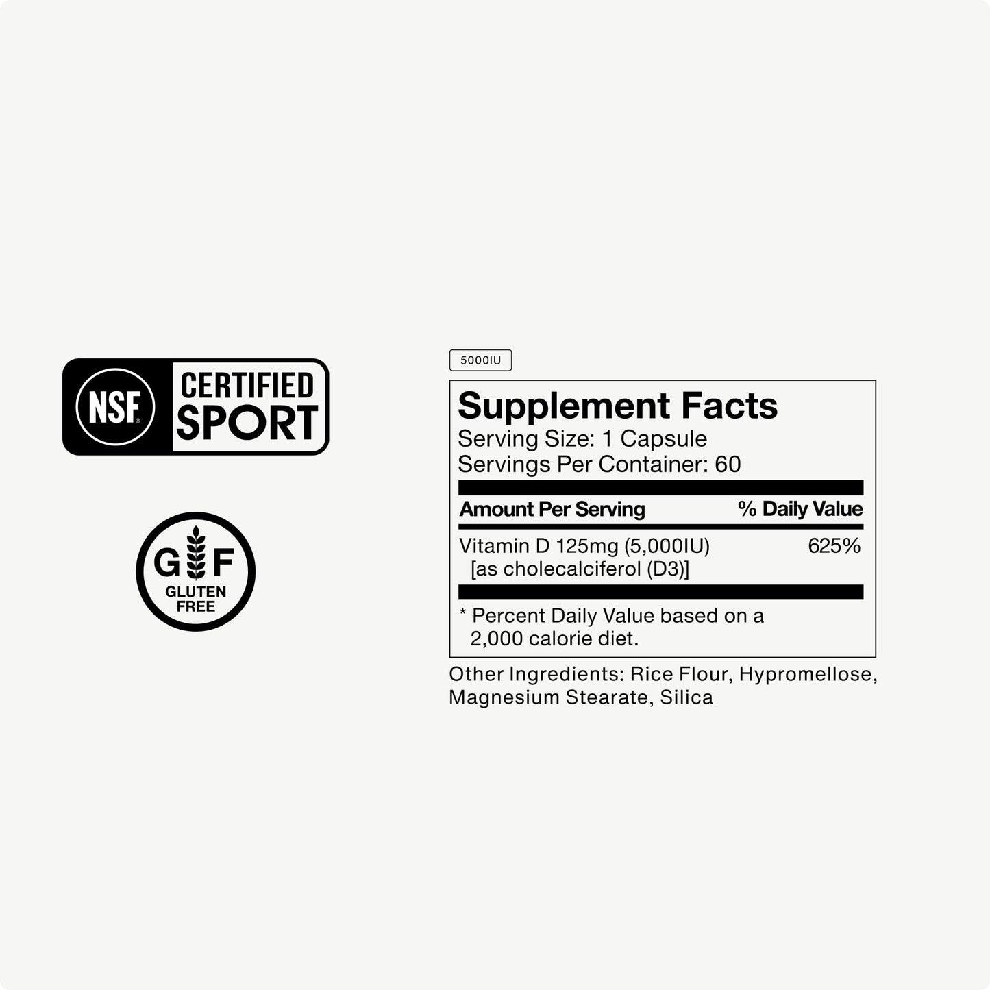 Momentous Vitamin D3 Supplement - 5,000 IU Capsules for Foundational Health Support - NSF Certified for Sport - Gluten Free - 60 Servings