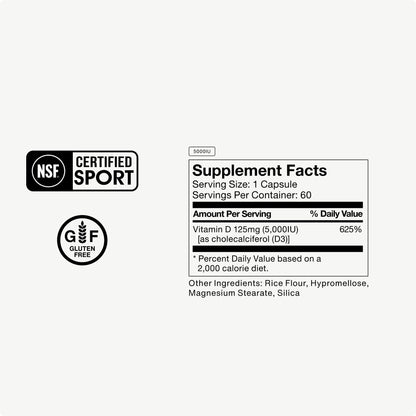 Momentous Vitamin D3 Supplement - 5,000 IU Capsules for Foundational Health Support - NSF Certified for Sport - Gluten Free - 60 Servings
