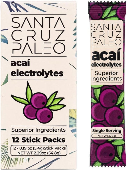 Santa Cruz Paleo Electrolyte Powder Sticks, Acai, Magnesium, Potassium, 12 Servings