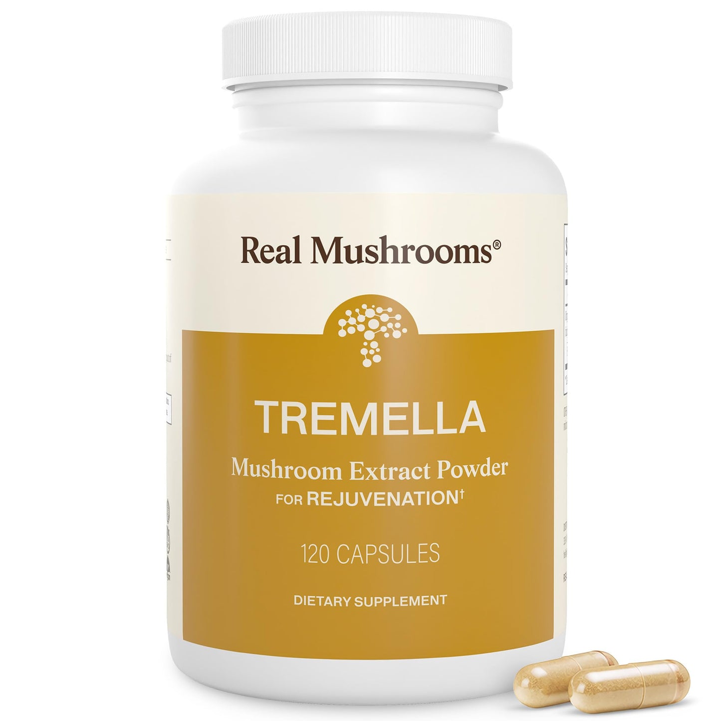 Real Mushrooms Tremella Mushroom Extract 120 ct Blend for Daily Wellness Routine - Vegan, Non-GMO, Organic Supplements Humans Support Supplement