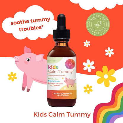 SPRIGS Kids Calm Tummy | Herbal Drops for Children with Organic Peppermint Ginger Chamomile | Drops for Stomach Comfort Healthy Digestion Gas Relief Gentle Liquid Kids Tummy Relief Calm Kid - 2 Fl Oz