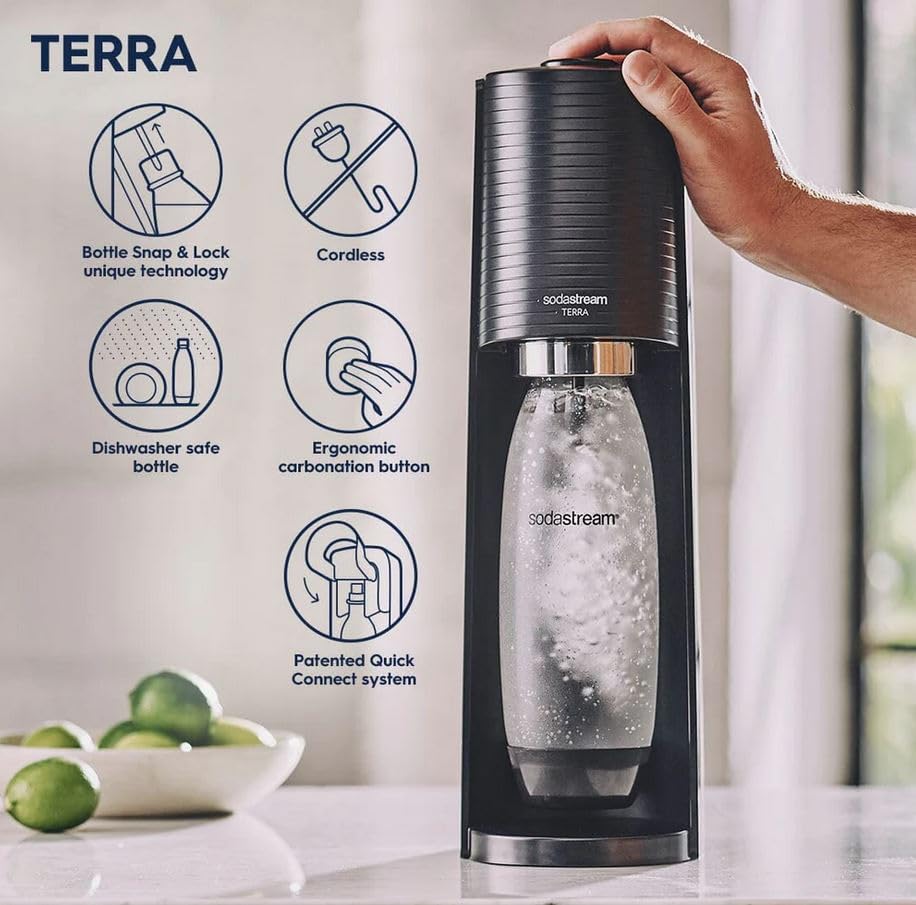 SodaStream Terra Sparkling Water Maker Bundle (Black), with CO2, DWS Bottles