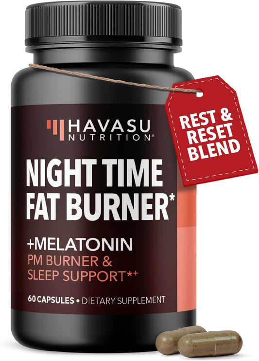 Night Time Fat Burner for Weight Loss Support for Men and Women, 60 Count | Appetite Suppressant and Overnight Metabolism Booster with Melatonin for Sleep Support, Vegan, Gluten Free, 60 Servings
