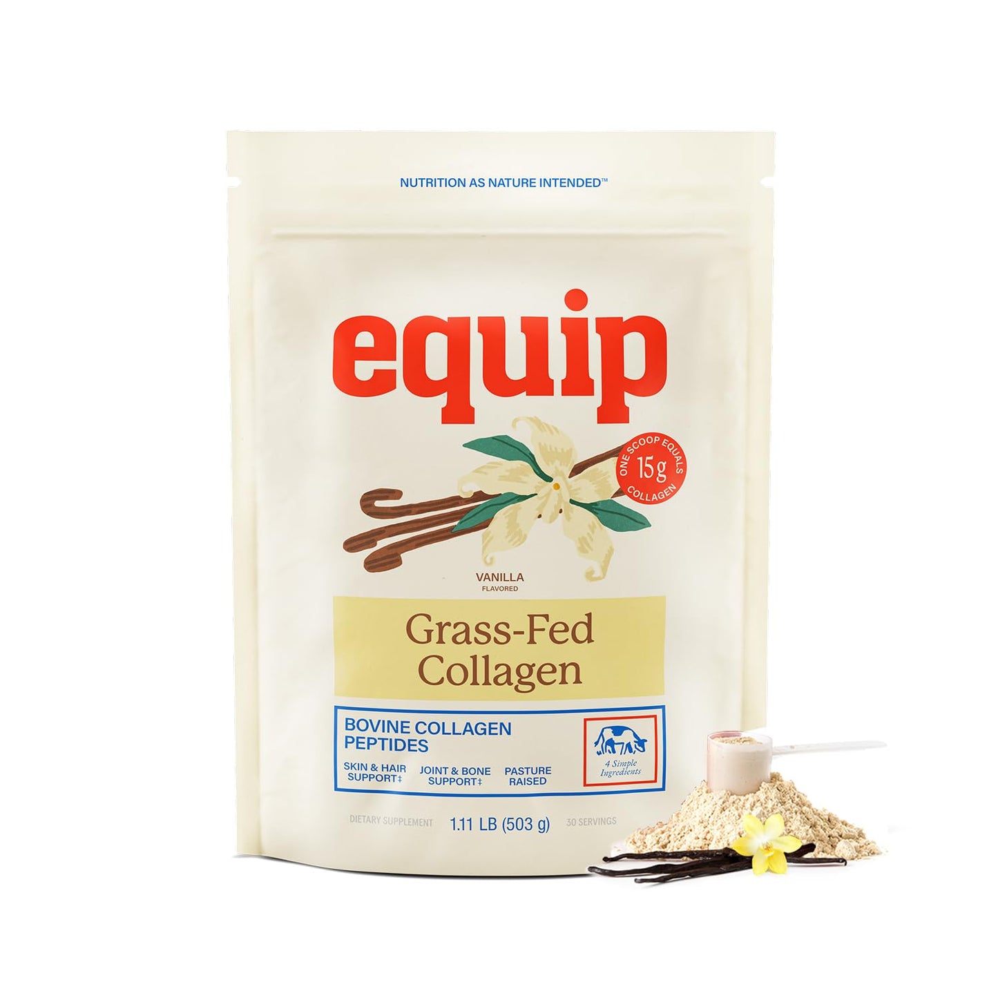 Equip Foods Grass Fed Collagen Powder | Hydrolyzed Bovine Collagen Peptides with Amino Acids | Prime Beef Collagen for Healthy Joints, Skin & Nails | Non-GMO, Paleo Friendly | 30 Servings, Unflavored