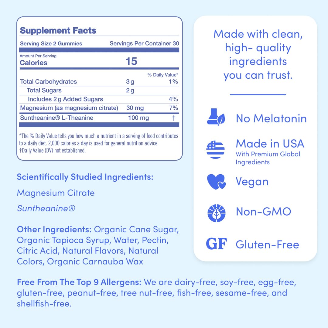 FIRST DAY Kids Magnesium Gummies, Citrate + L-Theanine, No Melatonin, 60 Ct