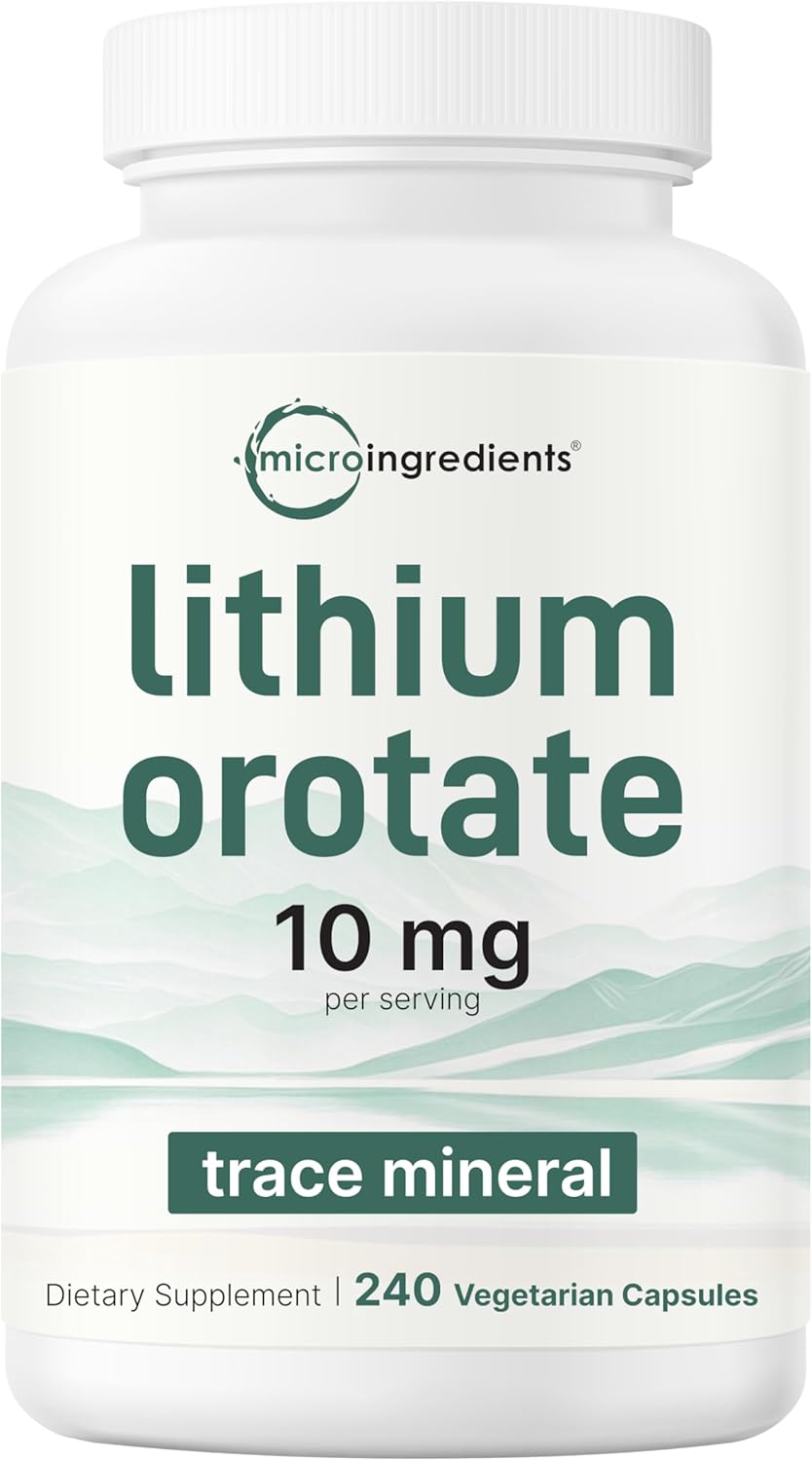 Lithium Orotate 10mg, 240 Veggie Capsules | 5mg Per Capsules | High Bioavailability Trace Mineral | Healthy Aging, Brain Supplement, & Mood Support | Non-GMO, Gluten Free
