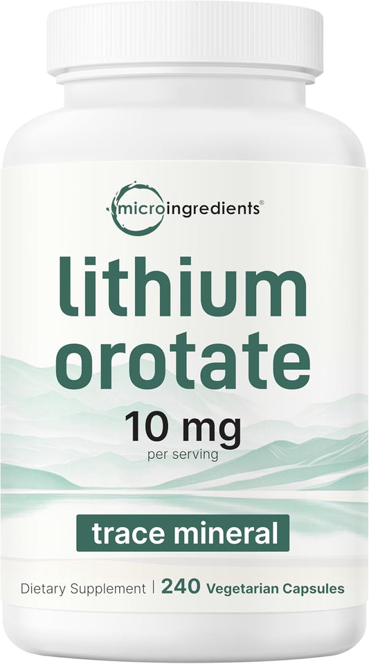 Lithium Orotate 10mg, 240 Veggie Capsules | 5mg Per Capsules | High Bioavailability Trace Mineral | Healthy Aging, Brain Supplement, & Mood Support | Non-GMO, Gluten Free