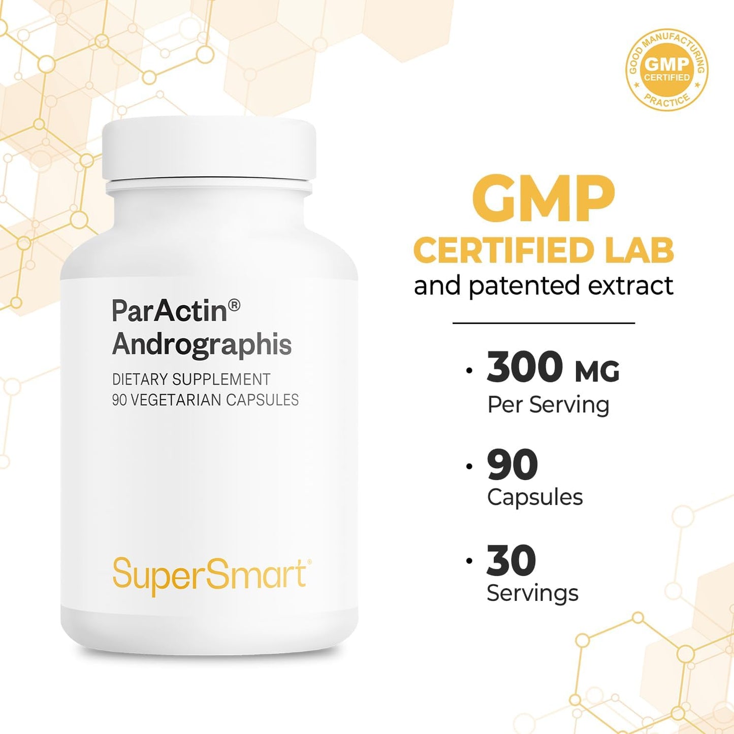 Supersmart - ParActin Supplement 300mg per Day (High Strength) - Andrographis Paniculata | Non-GMO & Gluten Free - 90 Vegetarian Capsules