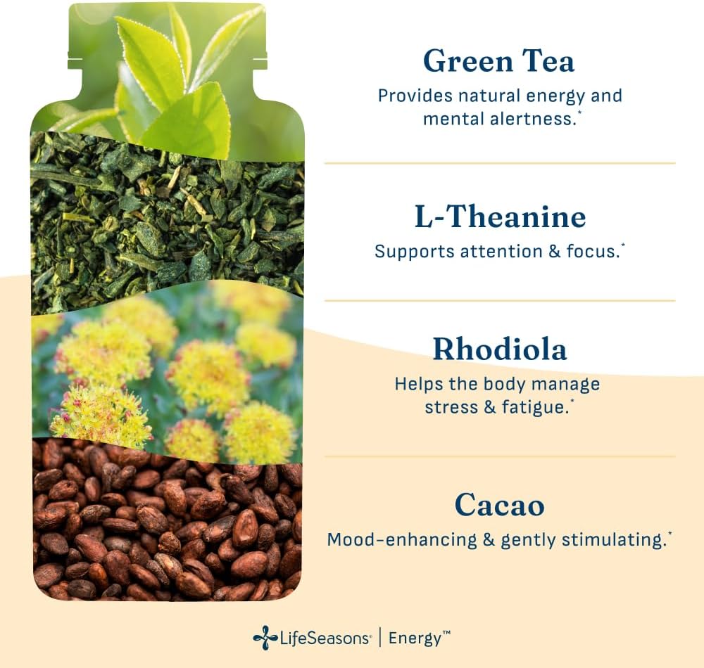 LifeSeasons Energy - Vitality Support - Energy Booster for Physical and Cognitive Strength - No Jitters - Increases Stamina - Contains Green Tea and L-Theanine - 60 Count (Pack of 1)