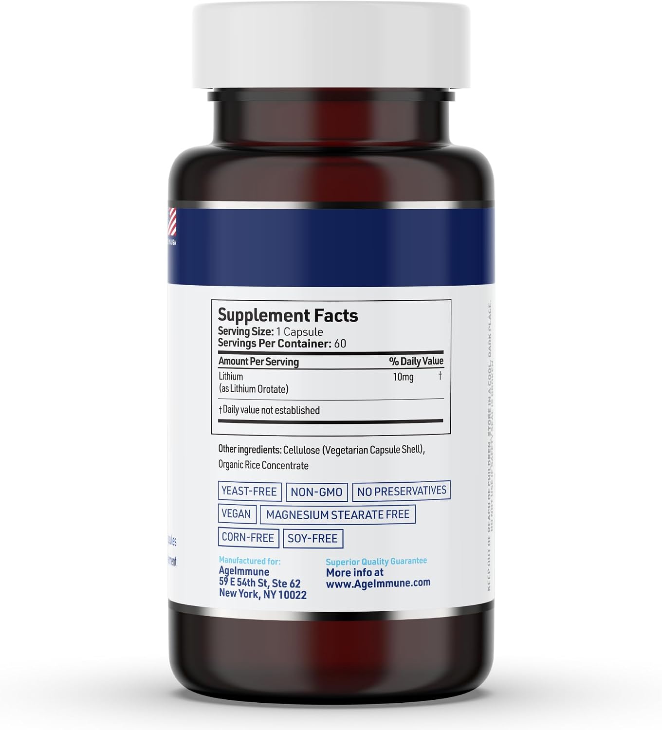 Lithium Orotate 10mg per Capsule - 60 Vegetarian Capsules. Memory and Emotional Wellness Support - Magnesium Stearate Free - 2 Months Supply of Lithium Supplement.
