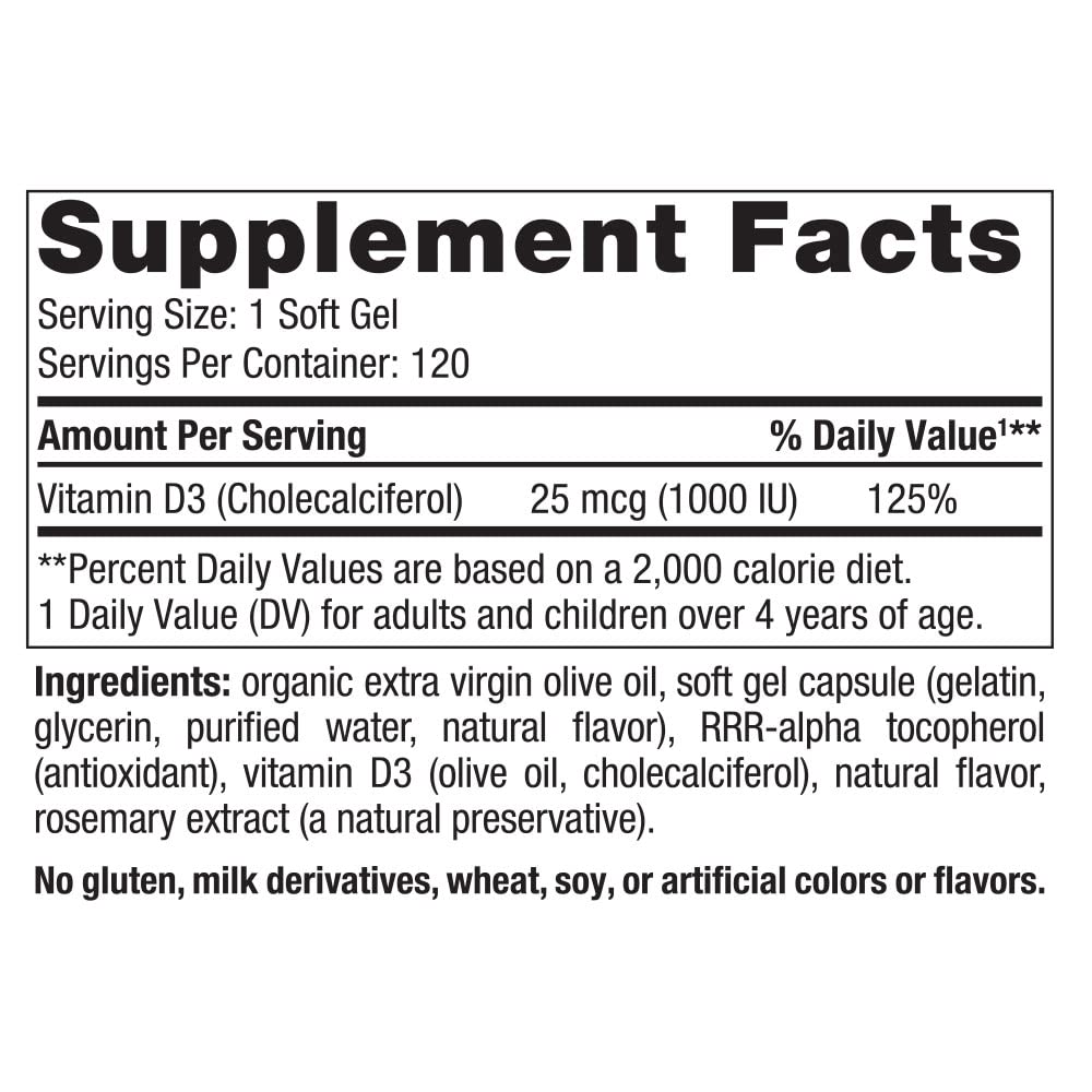 Nordic Naturals Vitamin D3 1000, Orange - 120 Mini Soft Gels - 1000 IU Vitamin D3