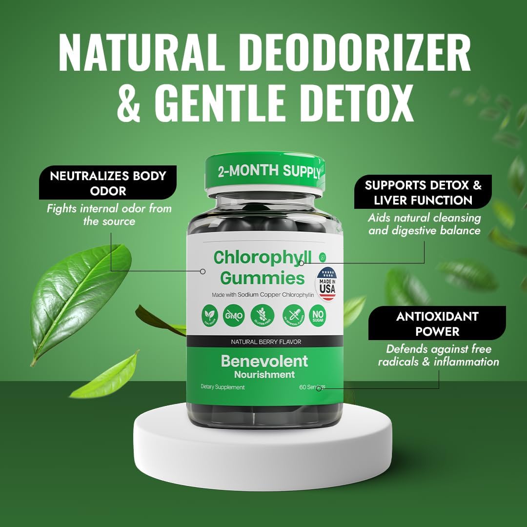 Benevolent Nourishment Chlorophyll Supplement, Detox & Immune Support, Internal Deodorizer, Gummies
