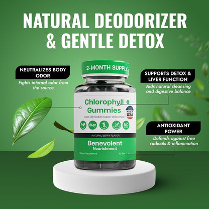 Benevolent Nourishment Chlorophyll Supplement, Detox & Immune Support, Internal Deodorizer, Gummies