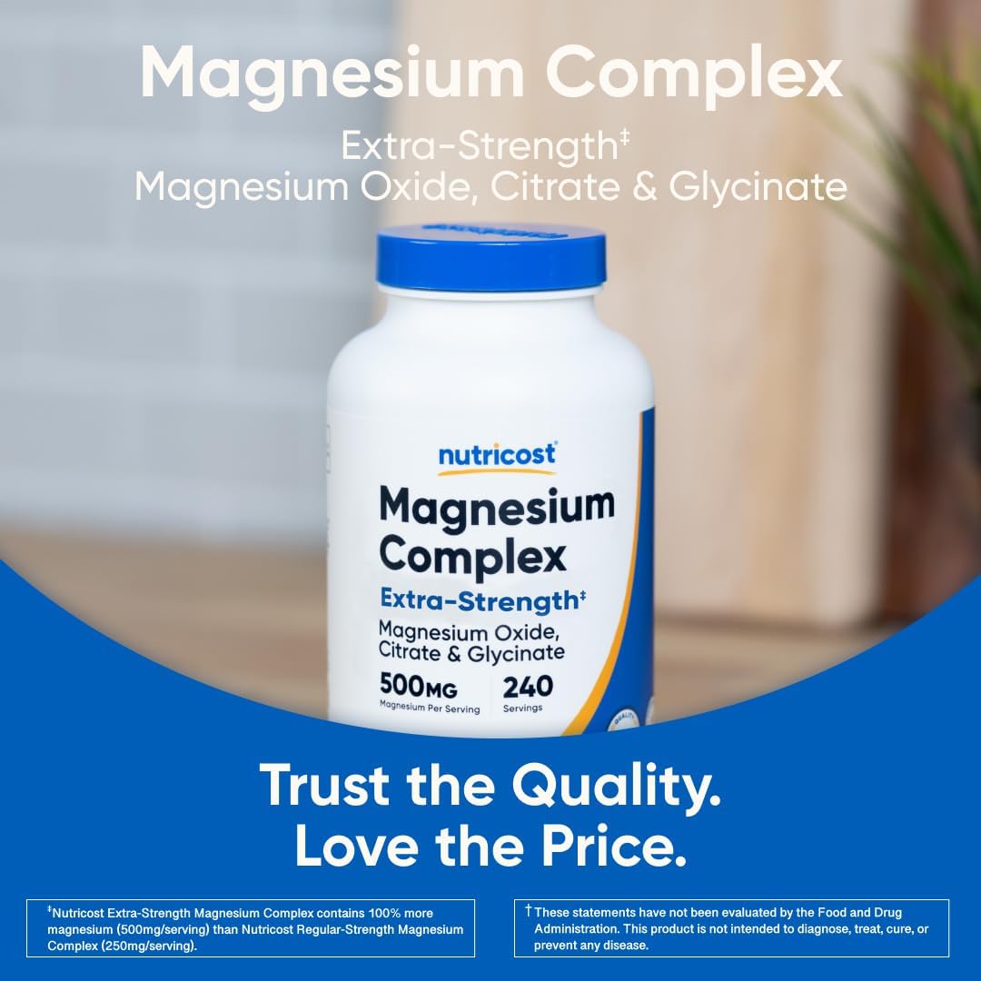 Nutricost Magnesium Complex Extra Strength 500mg, 240 Capsules, Gluten Free | Magnesium Oxide, Citrate, and Glycinate, GMO-Free