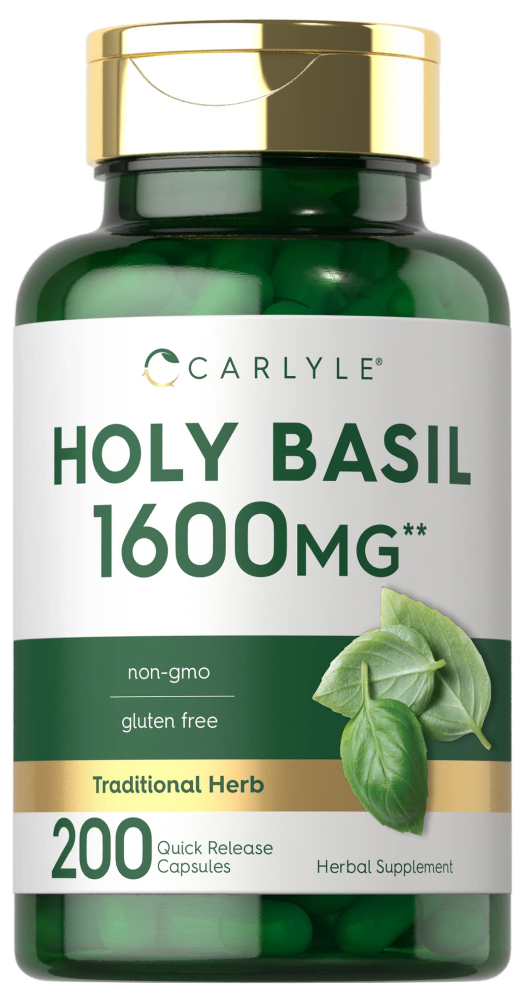 Carlyle Holy Basil Capsules 1600 mg | 200 Count | Tulsi Holy Basil Leaf Extract | Herbal 