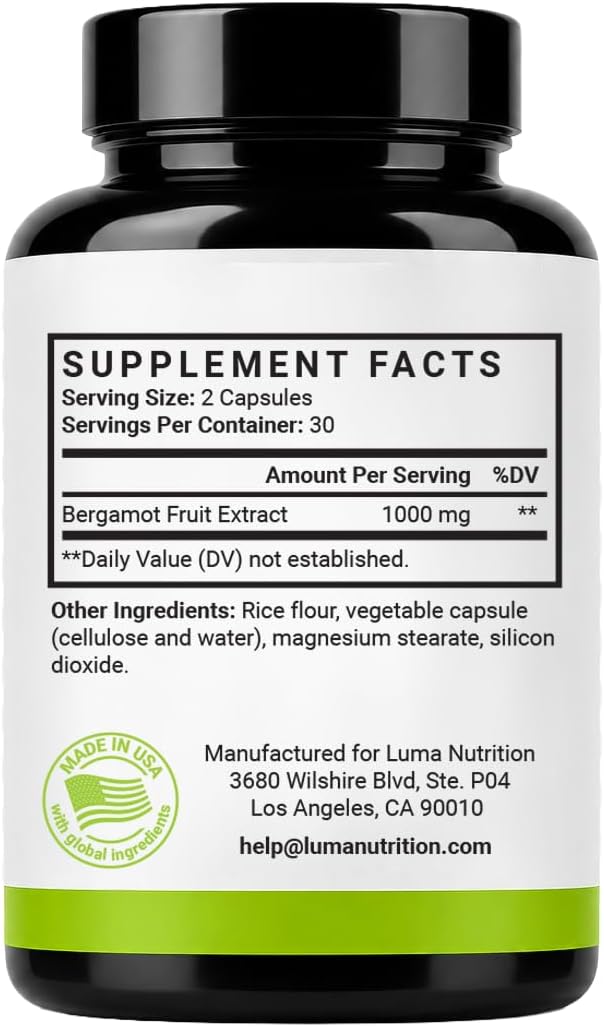 Luma Nutrition Citrus Bergamot 1000mg Supplement - 60 Capsules