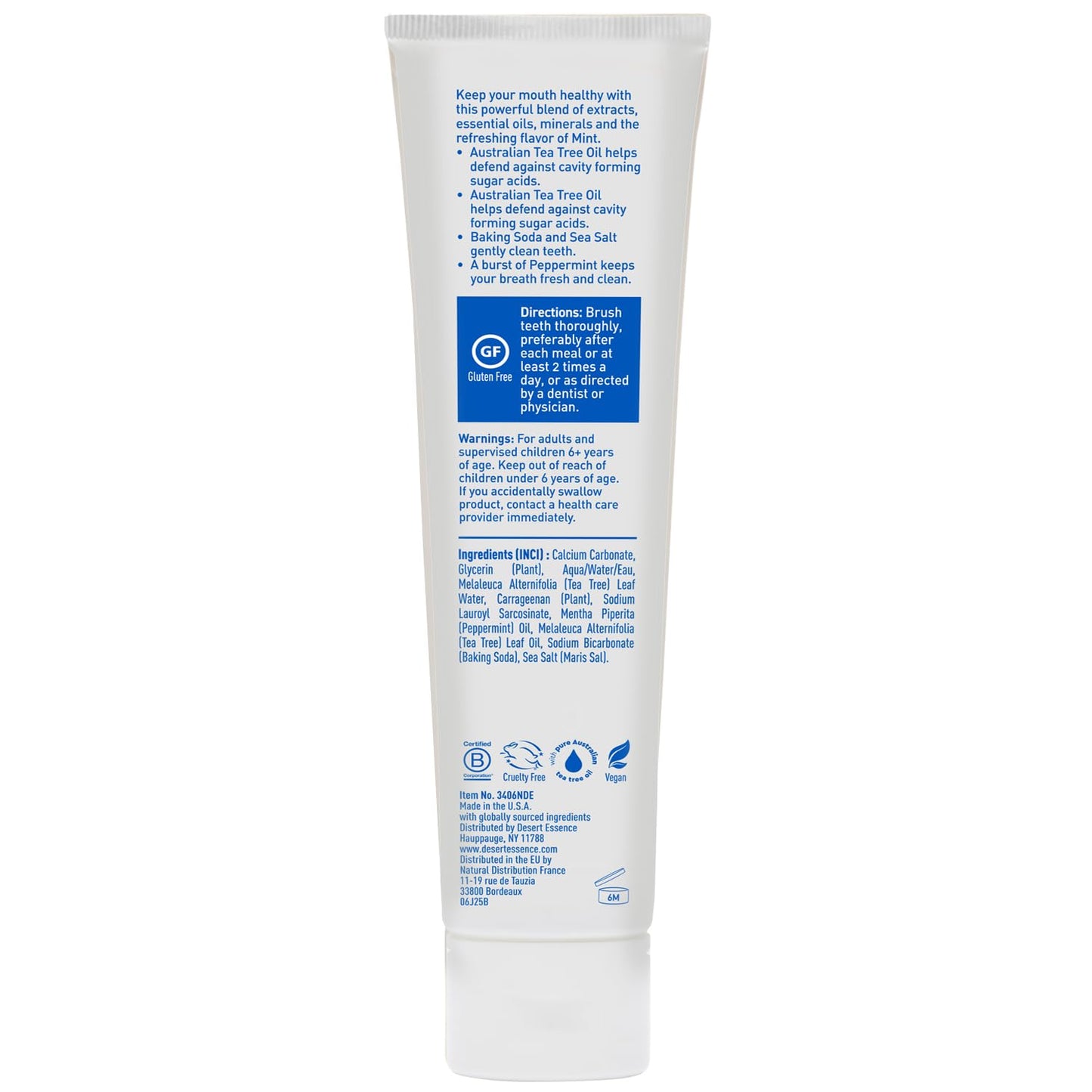 Desert Essence Tea Tree Oil Toothpaste - Mint - 6.25 Ounce - Refreshing Taste - Deep Cleans Teeth & Gums - Helps Fight Plaque - Sea Salt - Pure Essential Oil - Baking Soda - Promotes Healthy Mouth