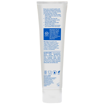 Desert Essence Tea Tree Oil Toothpaste - Mint - 6.25 Ounce - Refreshing Taste - Deep Cleans Teeth & Gums - Helps Fight Plaque - Sea Salt - Pure Essential Oil - Baking Soda - Promotes Healthy Mouth
